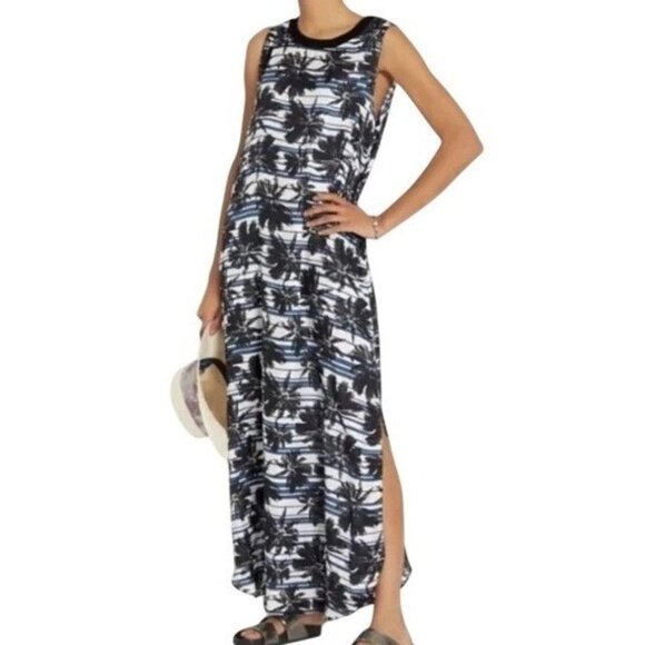 L'Agence Blue Tropical Maxi Beach Dress XS Palm Slits Sleeveless Extra Small - Picture 1 of 7